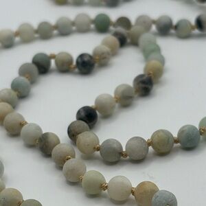 Amazonite Beaded Tassel Necklace - Multi Green & Tan Meditation Necklace Yoga
